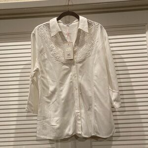 Lily & Peony White Lace Yoke Button-Down Shirt